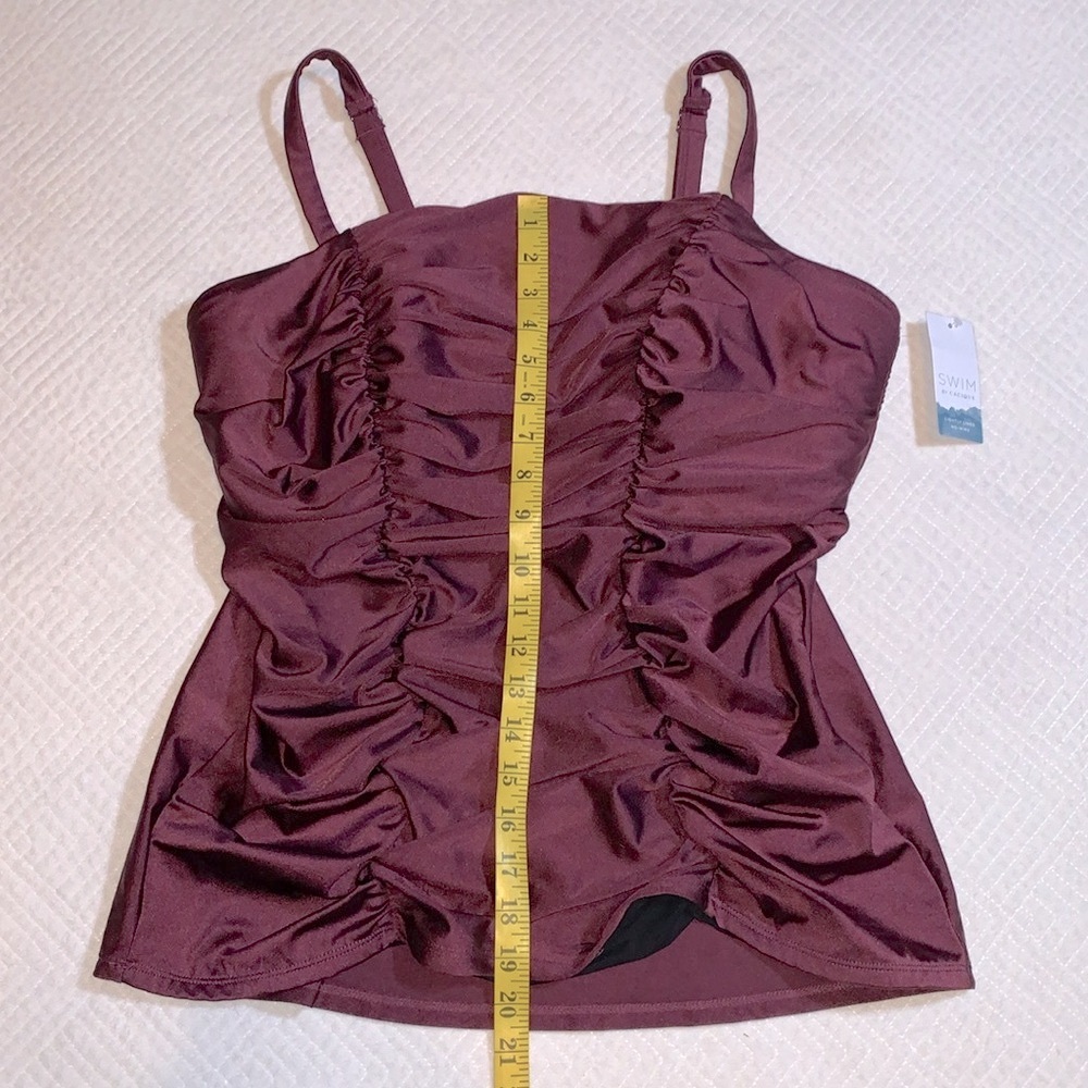 NWT Swim by Cacique Ruched Tankini Top, Nylon Spandex, Purple Wine, Size 18 - Picture 5 of 15